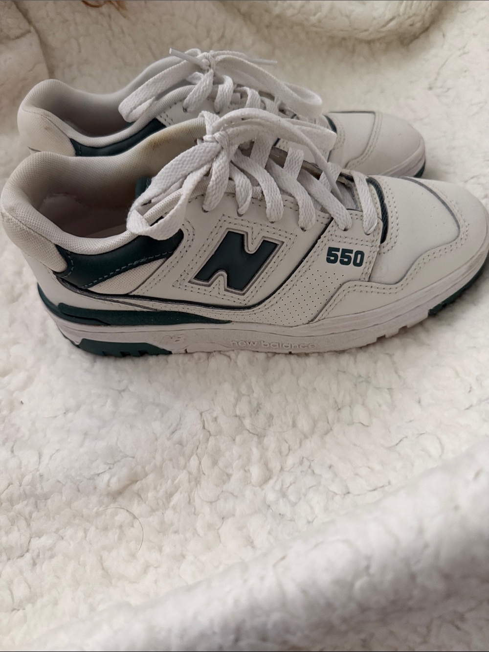 New Balance White and Green 550 Leather Sneakers